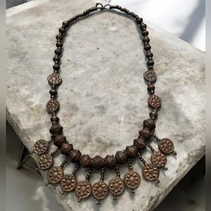 Boho Vintage Tribal Disc Oxidized Metal Beaded Necklace